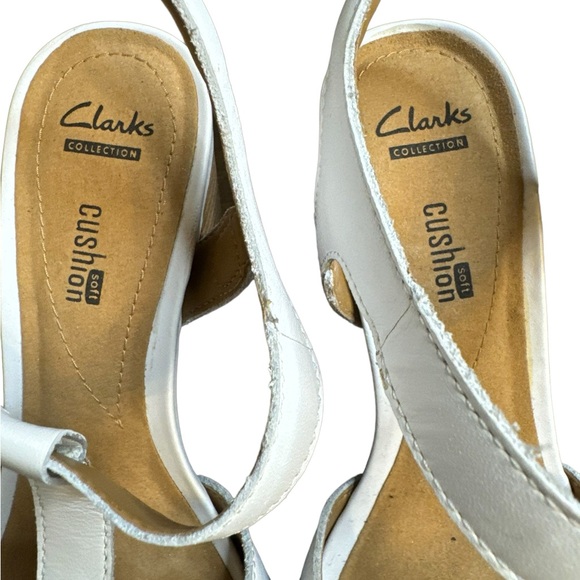 Clarks Women’s Banoy Valtina white sandals wedge heels size
